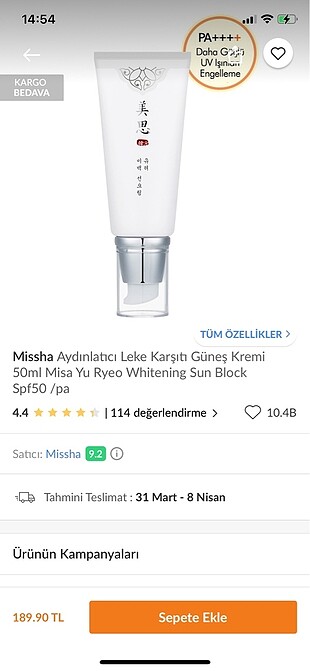 Missha güneş koruyucu