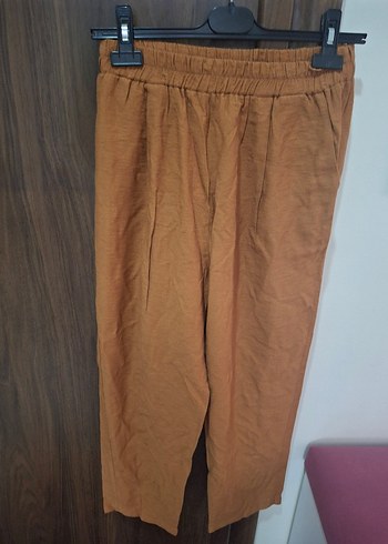 Beli lastikli taba Kadın Keten Pantolon