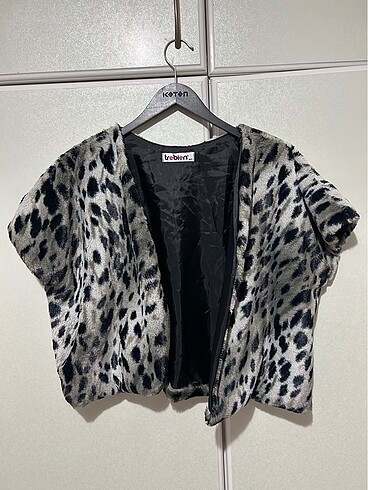 Leopar peluş yelek