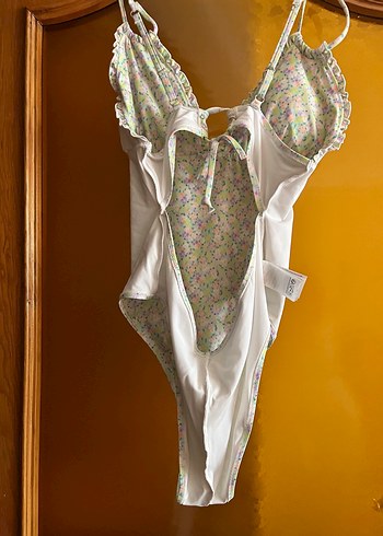 Bohem Renkli Fırfırlı Bağcıklı Mayo high leg vintage stili çiçek - Görsel 5