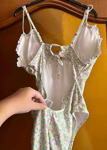 Bohem Renkli Fırfırlı Bağcıklı Mayo high leg vintage stili çiçek - Görsel 3