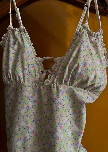 Bohem Renkli Fırfırlı Bağcıklı Mayo high leg vintage stili çiçek - Görsel 8