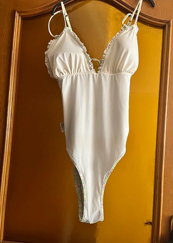 Bohem Renkli Fırfırlı Bağcıklı Mayo high leg vintage stili çiçek - Görsel 6