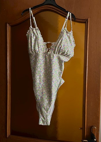 Bohem Renkli Fırfırlı Bağcıklı Mayo high leg vintage stili çiçek - Görsel 2