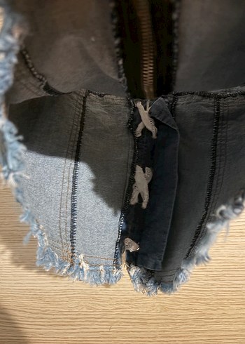 Dantelli Denim bağlamalı fırfırlı kot vintage coquette büstiyer - Görsel 4