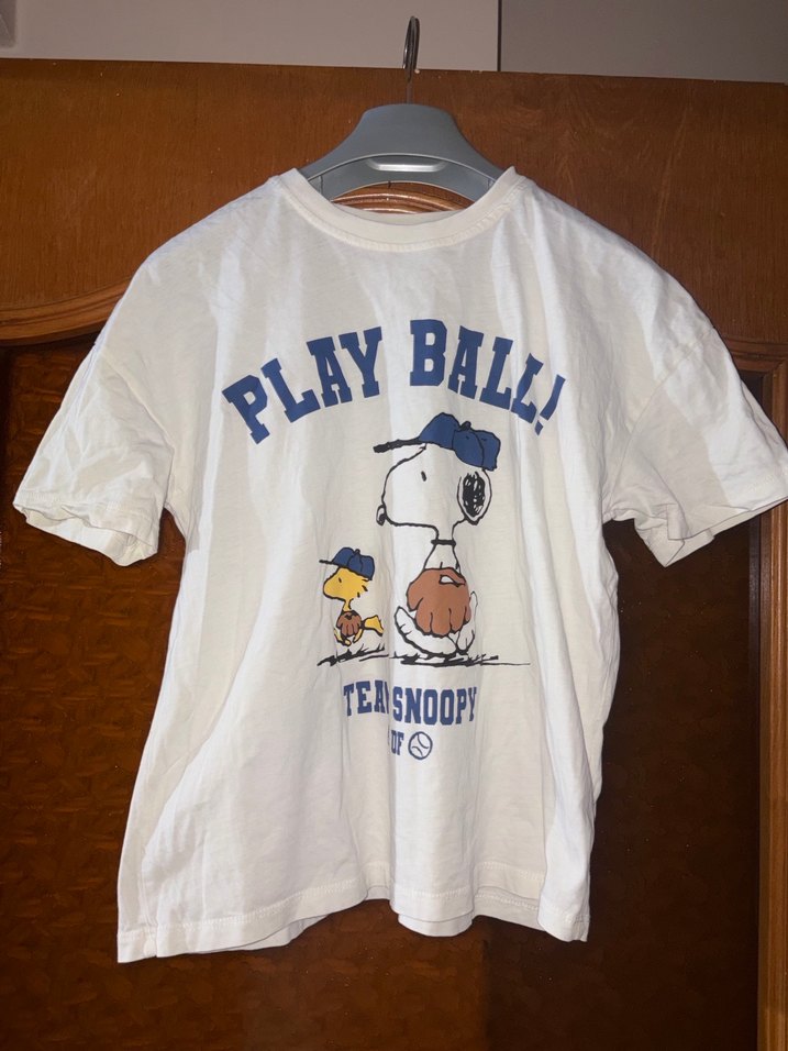 Beyaz Peanuts Snoopy Cartoon Tişört crop Baskılı üst beyzbol - Görsel 2