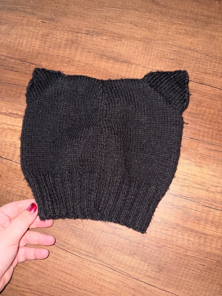 siyah Kedi desenli kawaii Örgü yetişkin Bere kulaklı şapka kış - Görsel 2