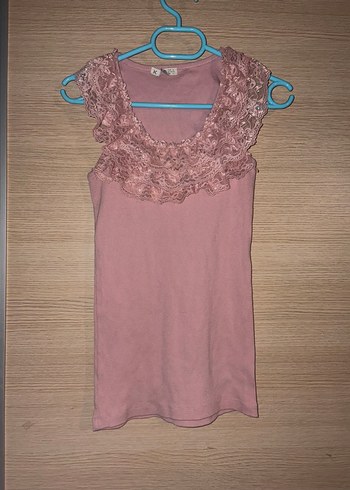 Koton Pudra Pembe Dantel Yaka Detayli Koton Coquette Atlet Ust Sik