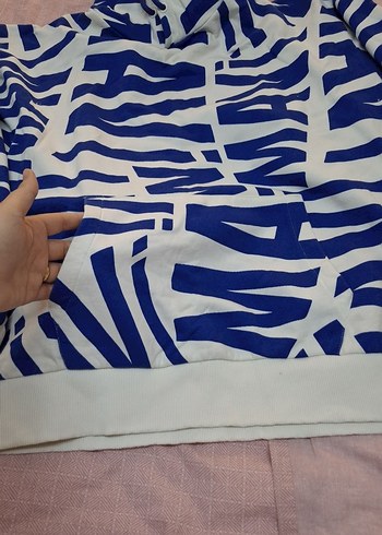 xl Beden Mavi Zebra Desenli Kapüşonlu Sweatshirt