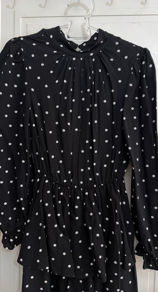 Puantiye Desenli Uzun Kollu Midi Elbise - Görsel 2