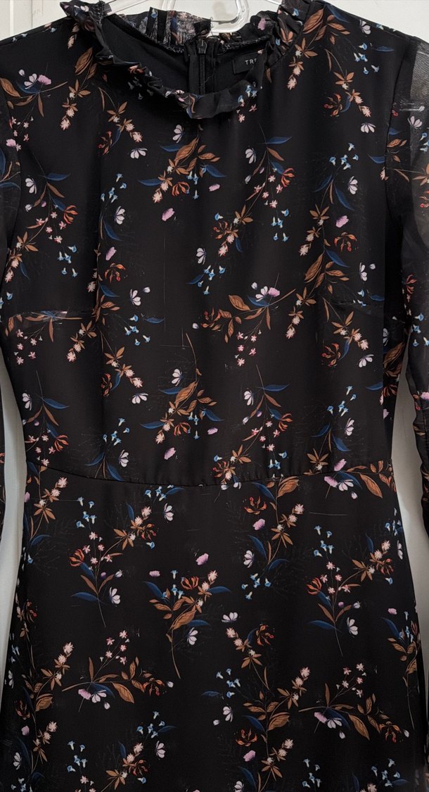 Uzun Kollu Fırfırlı Siyah Midi Elbise - Görsel 2