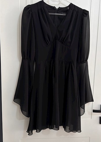 Siyah V Yakalı Uzun Kollu Midi Elbise - Görsel 2