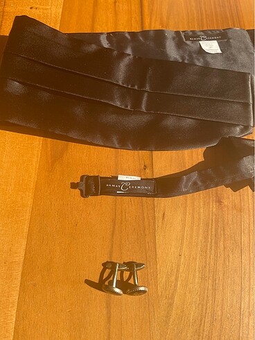 Damat Siyah Düz Kuşak-Papyon ve Kol Düğmesi Takımı - Görsel 3