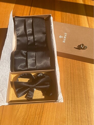 Damat Siyah Düz Kuşak-Papyon ve Kol Düğmesi Takımı - Görsel 6