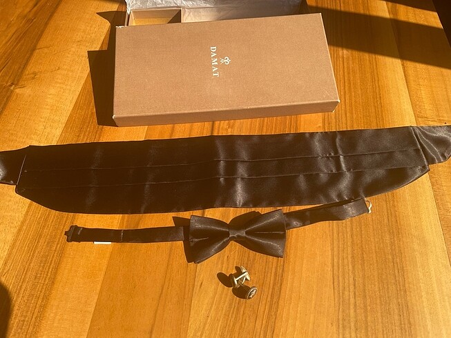 Damat Siyah Düz Kuşak-Papyon ve Kol Düğmesi Takımı - Görsel 7