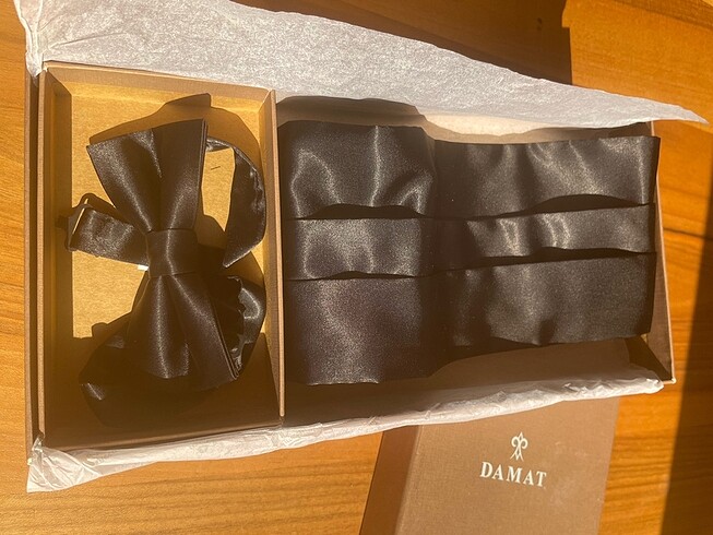 Damat Siyah Düz Kuşak-Papyon ve Kol Düğmesi Takımı - Görsel 5