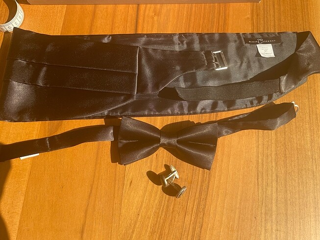 Damat Siyah Düz Kuşak-Papyon ve Kol Düğmesi Takımı - Görsel 9