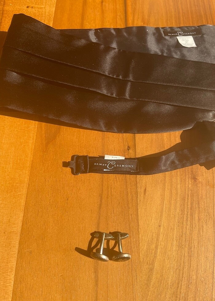 Damat Siyah Düz Kuşak-Papyon ve Kol Düğmesi Takımı - Görsel 3