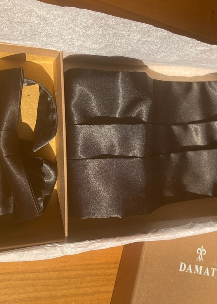 Damat Siyah Düz Kuşak-Papyon ve Kol Düğmesi Takımı - Görsel 5