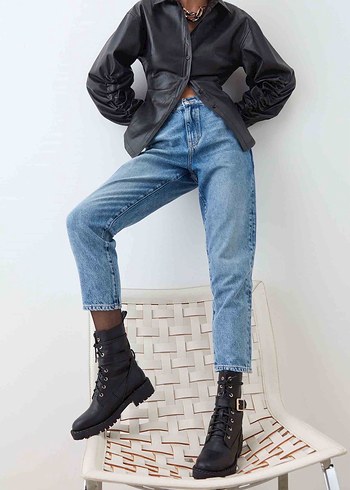 İpekyol Suni Deri büzgülü gömlek - Görsel 2