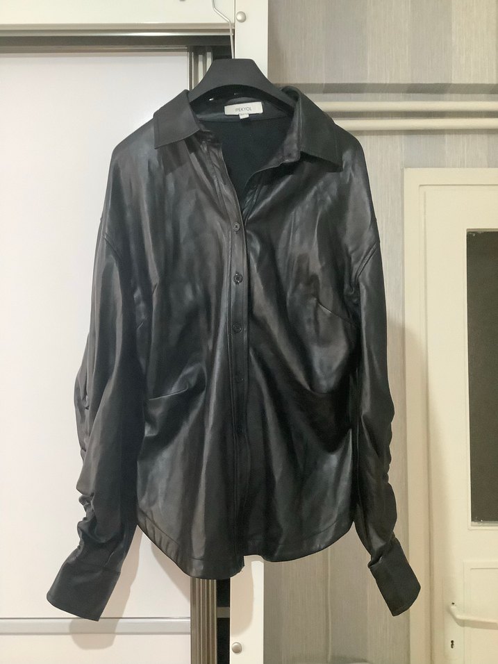 İpekyol Suni Deri büzgülü gömlek - Görsel 5