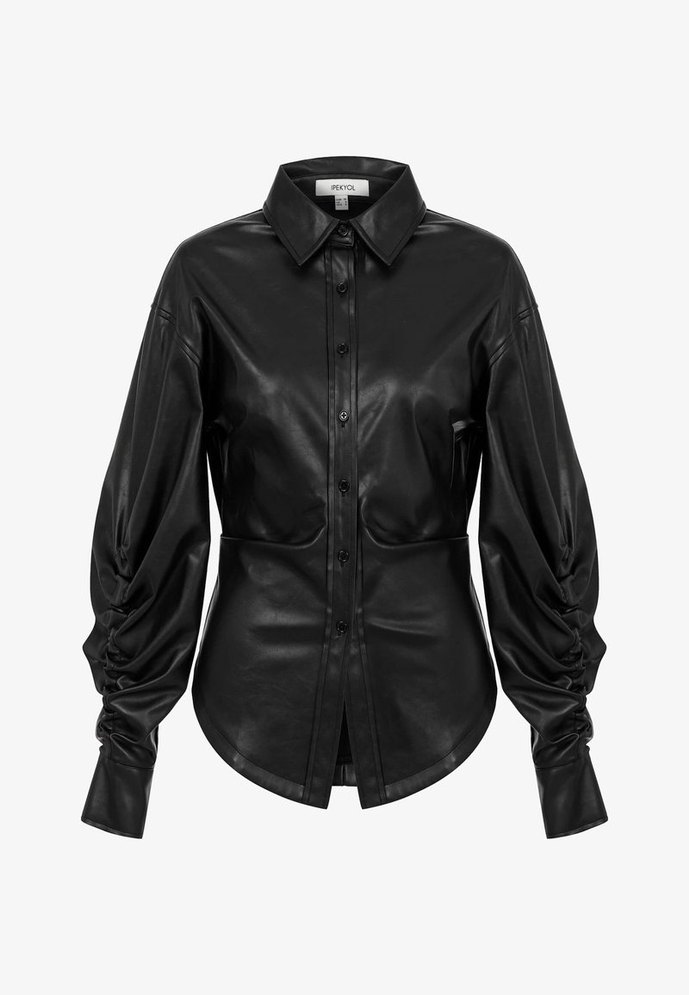 İpekyol Suni Deri büzgülü gömlek - Görsel 3