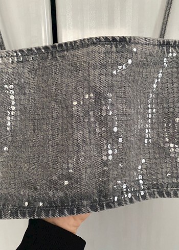 Zara Gri Denim İnce Askılı Büstiyer - Görsel 6