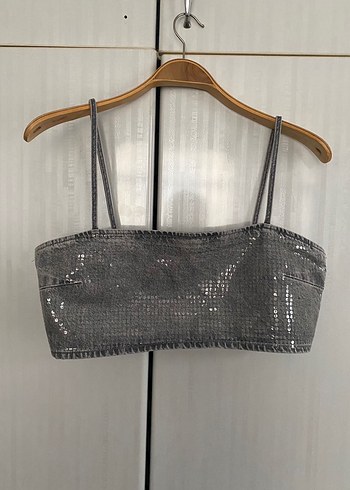 Zara Gri Denim İnce Askılı Büstiyer - Görsel 5