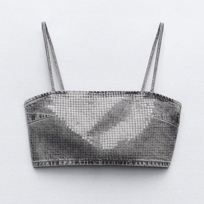 Zara Gri Denim İnce Askılı Büstiyer - Görsel 2
