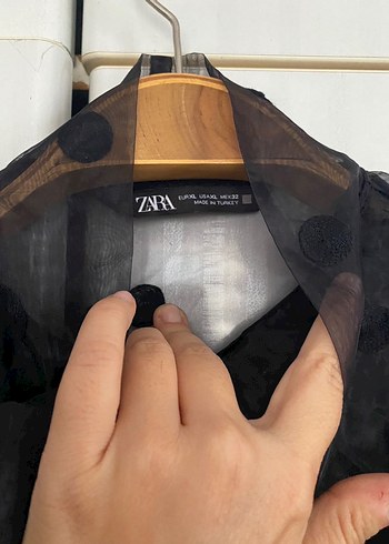 Zara Şeffaf Puantiyeli Siyah Kadın Bluz - Görsel 6