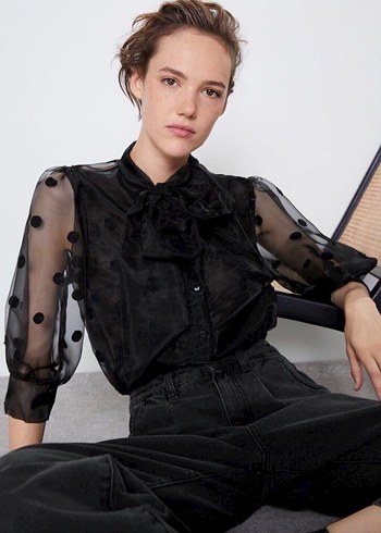 Zara Şeffaf Puantiyeli Siyah Kadın Bluz - Görsel 3