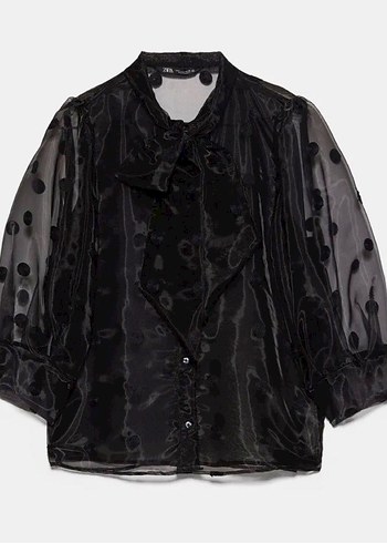 Zara Şeffaf Puantiyeli Siyah Kadın Bluz - Görsel 4