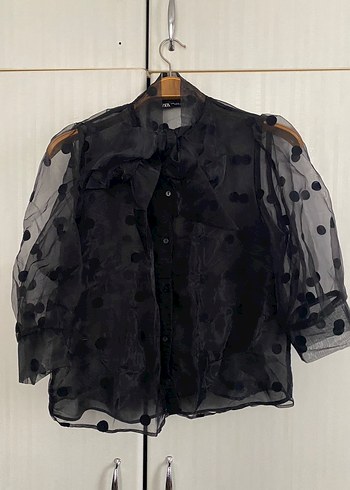 Zara Şeffaf Puantiyeli Siyah Kadın Bluz - Görsel 8
