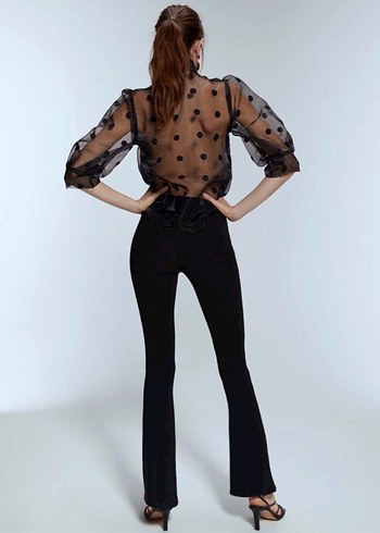 Zara Şeffaf Puantiyeli Siyah Kadın Bluz - Görsel 2