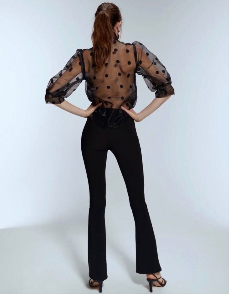 Zara Şeffaf Puantiyeli Siyah Kadın Bluz - Görsel 2