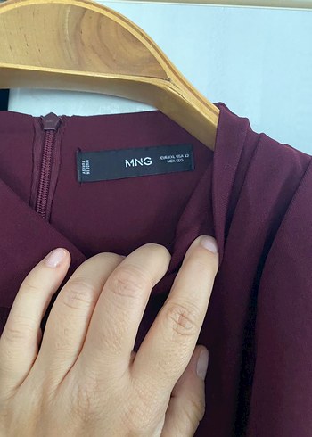 Bordo Yüksek Yakalı Drapeli Midi Elbise - Görsel 5