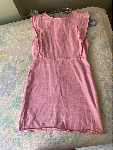 m Beden Quzu pembe keten elbise
