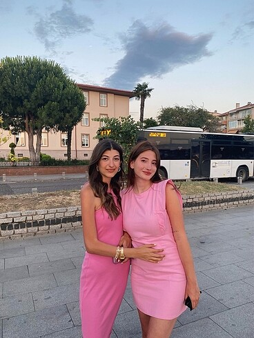 Quzu Quzu pembe keten elbise