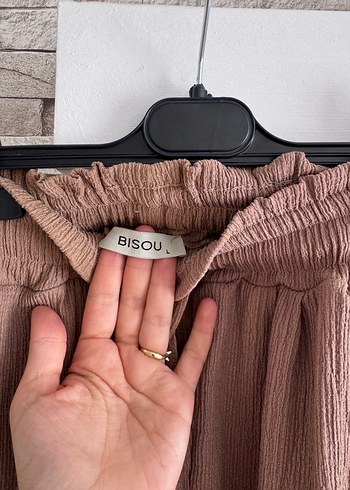 Bej Lady Special Gofre Kumaş Bol Paça Pantolon