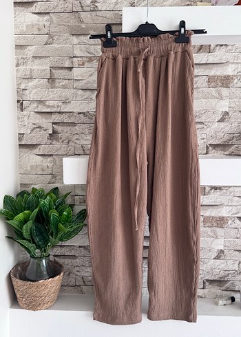 l Beden Bej Lady Special Gofre Kumaş Bol Paça Pantolon
