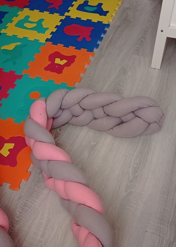  Beden Pembe ve Gri Bebek Yatağı 4lü Örgü yan koruma
