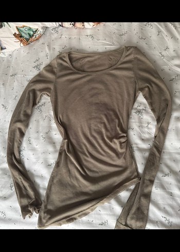 xs Beden camel Renk y2k Bej V Yaka Gotik Uzun Kollu Bluz