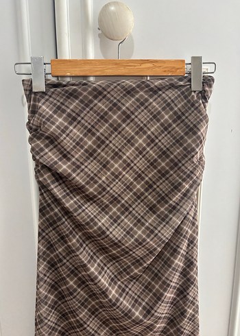 Bershka Ekoseli Drapeli Uzun Etek - Görsel 3