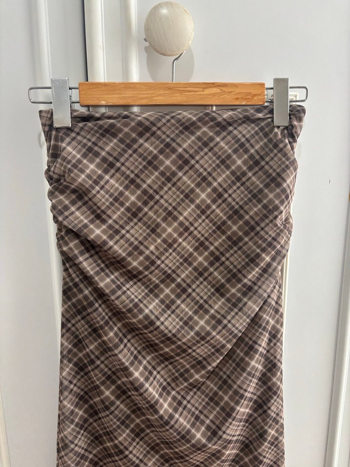 Bershka Ekoseli Drapeli Uzun Etek - Görsel 3