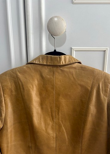 Vintage y2k Düğmeli Bej Deri Kadın Ceket - Görsel 6
