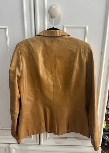 Vintage y2k Düğmeli Bej Deri Kadın Ceket - Görsel 5