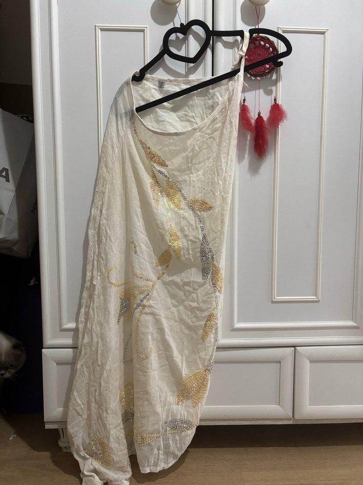 Y2k vintage Bohem İşlemeli Beyaz kimono büstiyer - Görsel 2