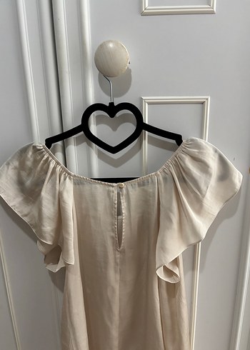 Roman marka Kısa Kollu Bej Keten Fırfırlı Bluz - Görsel 5