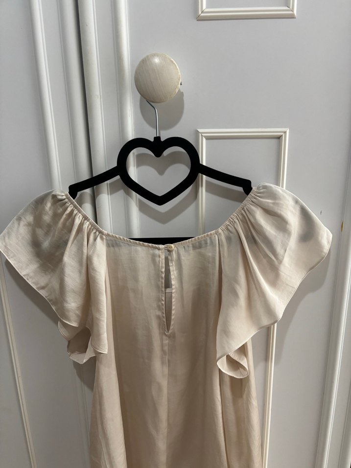 Roman marka Kısa Kollu Bej Keten Fırfırlı Bluz - Görsel 5