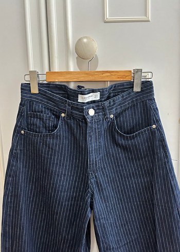 Pull and bear marka Lacivert Çizgili Kadın Denim Pantolon - Görsel 3